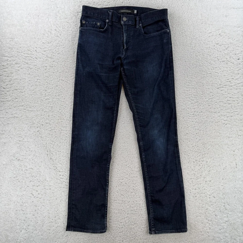 Banana Republic Rapid Movement Jeans Mens 32x32 Blue Slim Straight Stretch Denim
